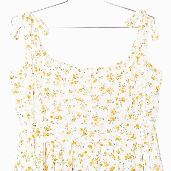 Reformation Avni Ruched Babydoll Mini Dress - White & Yellow Floral Print - XL - Picture 12 of 16